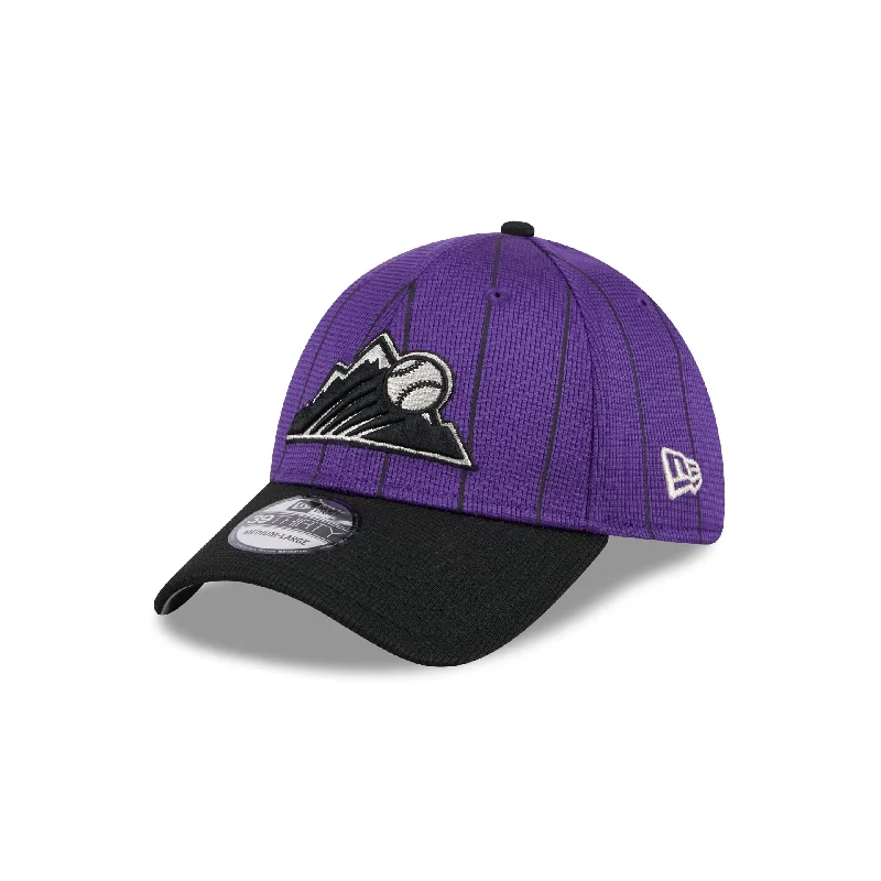 Men’s relaxed woven socks-Colorado Rockies 2024 Batting Practice 39THIRTY Stretch Fit Hat