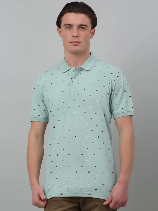 Men’s lightweight heathered top-Men's Pista Green All over print Polo neck Half Sleeve T-Shirt