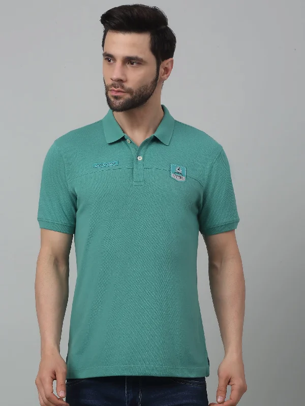 Men’s lightweight modal tee-Men's Green  Polo neck Half Sleeve T-Shirt with cut n sew