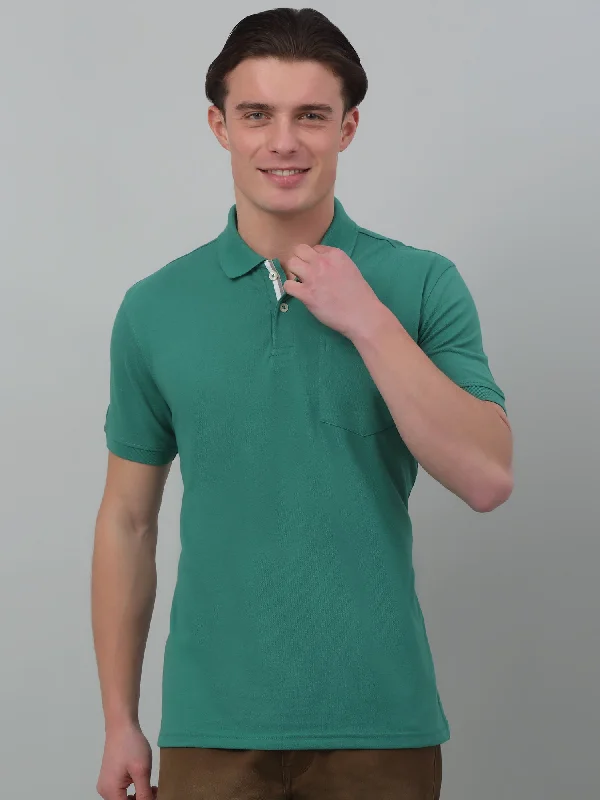 Men’s bright pique tee-Men's Green  Polo neck Half Sleeve T-Shirt with chest pocket