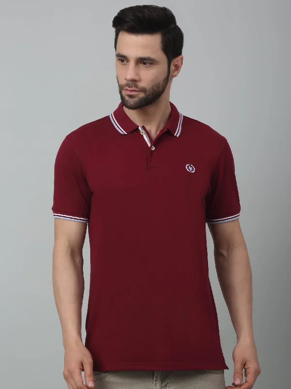 Men’s trendy chevron top-Men's Maroon  Polo neck Half Sleeve T-Shirt