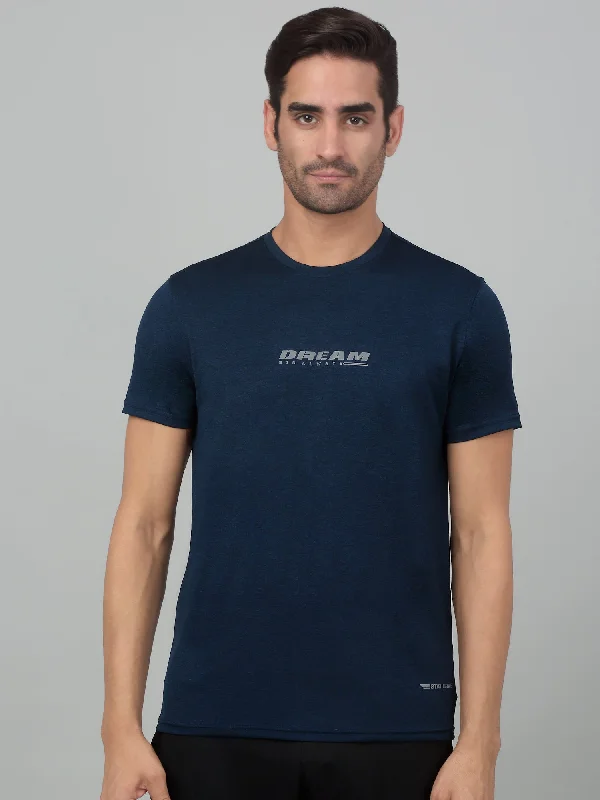 Men’s lightweight chevron shirt-Men's Navy Blue Round neck Half Sleeve T-Shirt with Graphic Print