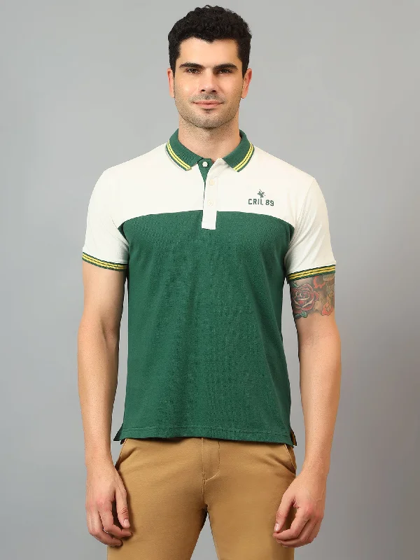 Men’s modern supima top-Men's Green Color block Polo neck Half Sleeve T-Shirt with cut and sew