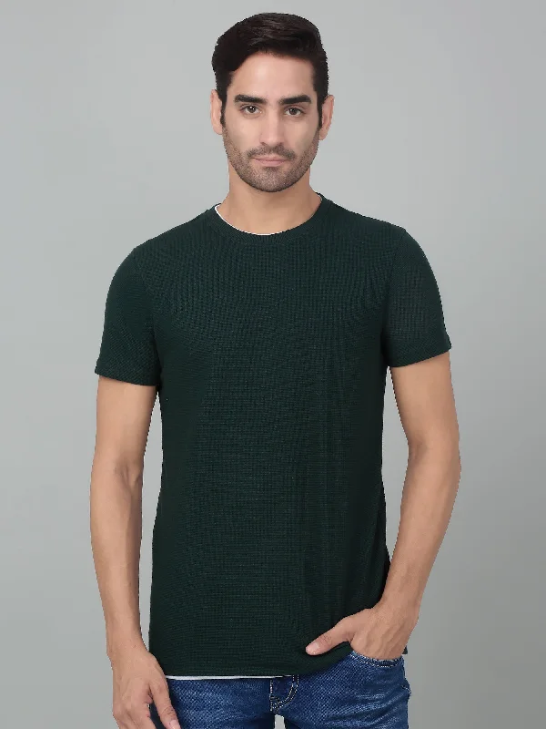 Men’s trendy distressed tee-Men's Green  Round neck Half Sleeve T-Shirt