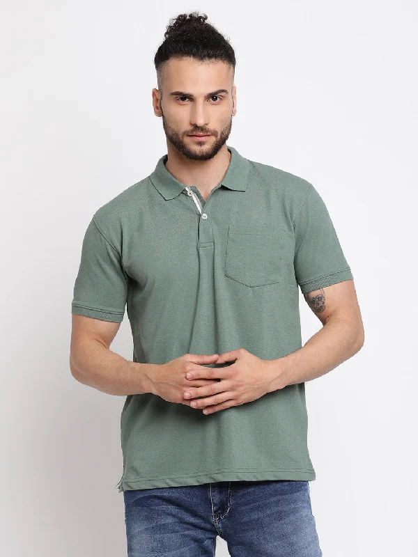 Men’s modern chevron tee-Men's Olive Green Polo neck Half Sleeve T-Shirt