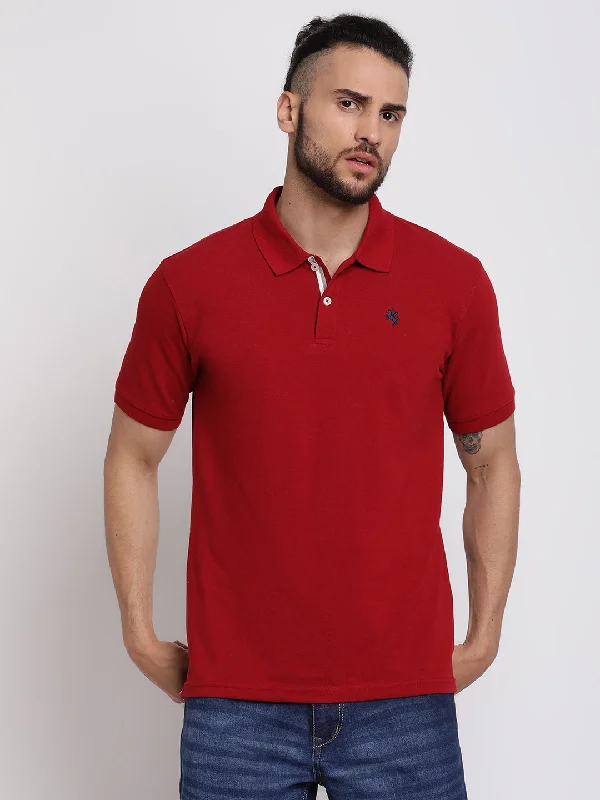 Men’s lightweight polka-dot top-Men's Maroon  Polo neck Half Sleeve T-Shirt