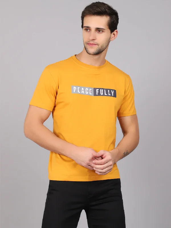 Men’s bright chevron tee-Men's Mustard  Round neck Half Sleeve T-Shirt with Typographic print