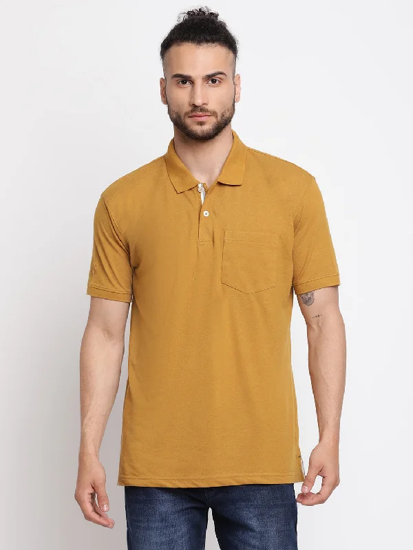 Men’s bright marled top-Men's Mustard  Polo neck Half Sleeve T-Shirt