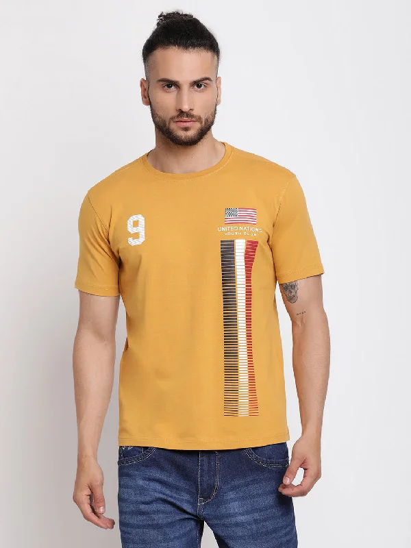 Men’s bold slub short-sleeve top-Men's Mustard  Round neck Half Sleeve T-Shirt with Print