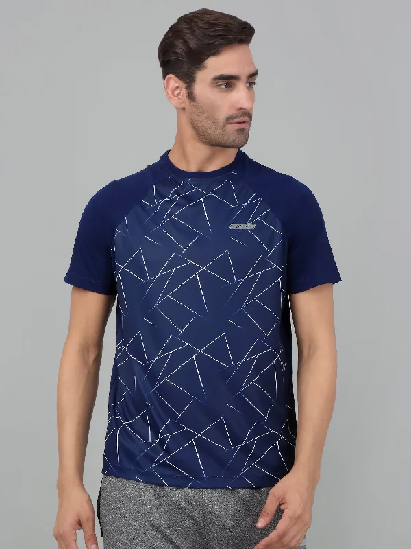 Men’s breathable dri-fit shirt-Men's Navy Blue Round neck Half Sleeve T-Shirt with printed front