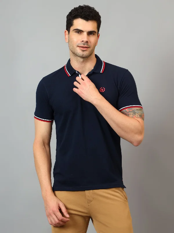 Men’s breathable pique tee-Men's Navy Blue Polo neck Half Sleeve T-Shirt