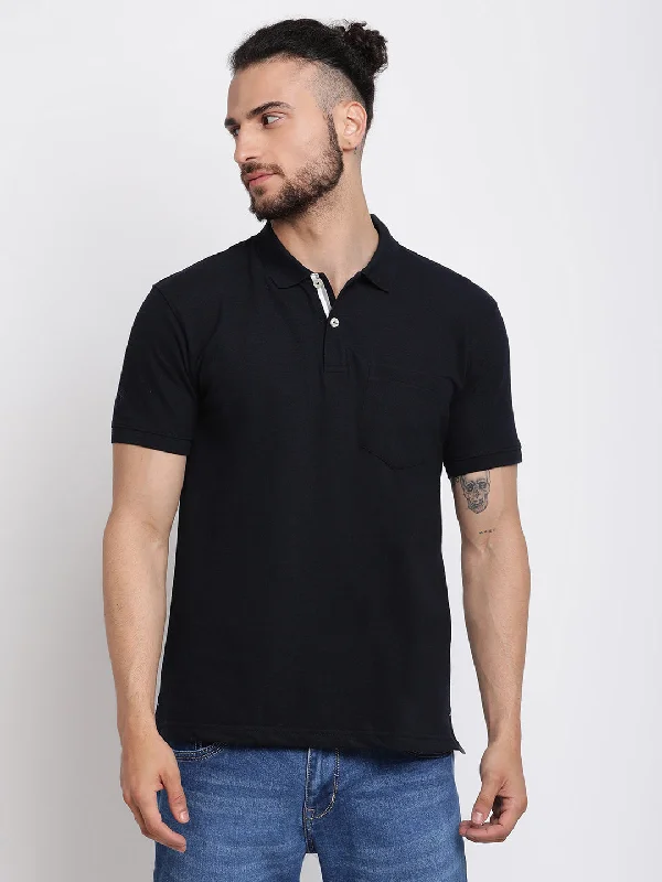 Men’s casual polka-dot tee-Men's Navy Blue Polo neck Half Sleeve T-Shirt