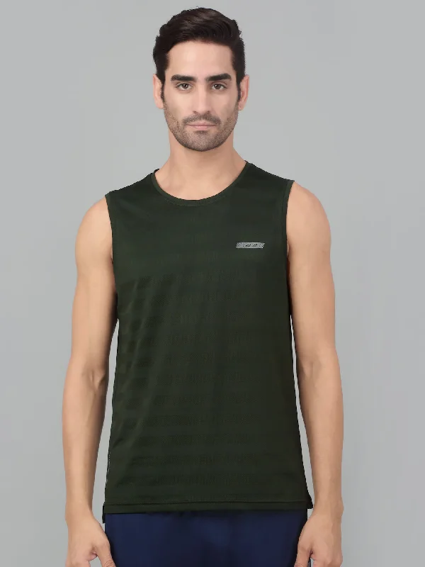 Men’s relaxed marled top-Men's Olive Green Round neck Sleeveless Tank top