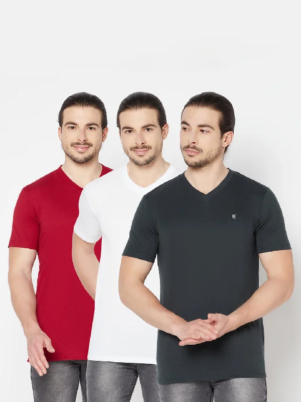 Men’s soft modal tee-Men's Pack of 3 V neck Half Sleeve T-Shirt Red,White,Black