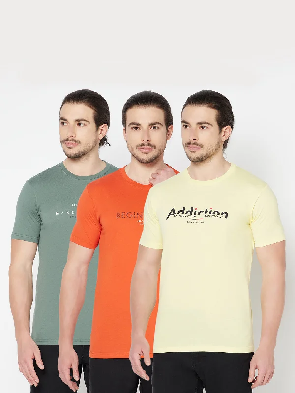 Men’s modern supima top-Men's Pack of 3 Round neck Half Sleeve T-Shirt Green,Orange,Yellow