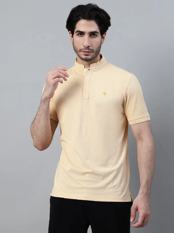 Men’s durable dri-fit top-Men's Peach Solid Mandarin Collar T-shirt