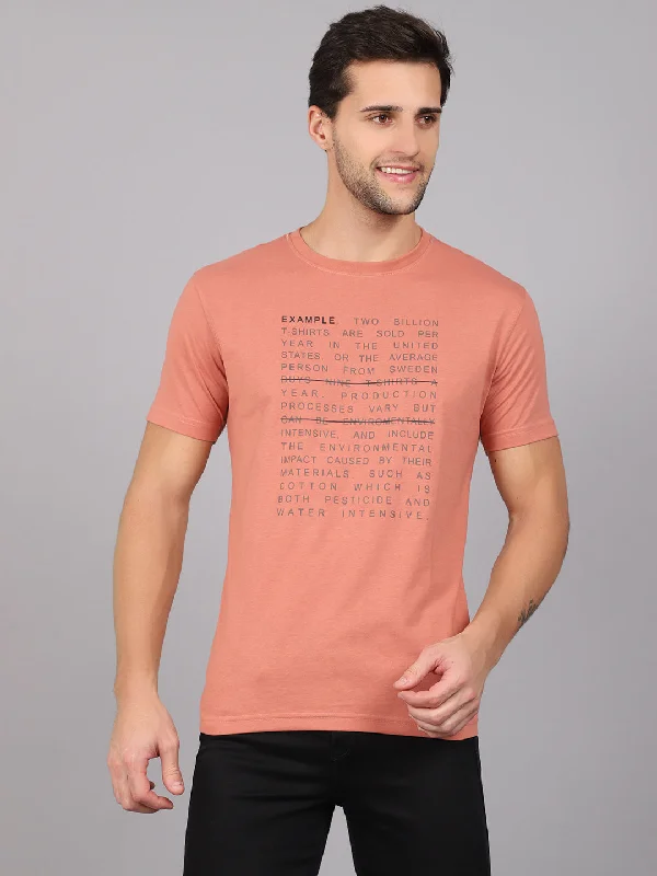 Men’s casual raglan shirt-Men's Peach  Round neck Half Sleeve T-Shirt with Print