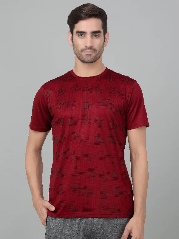 Men’s slim-fit mercerized top-Men's Red  Round neck Half Sleeve T-Shirt with printed front