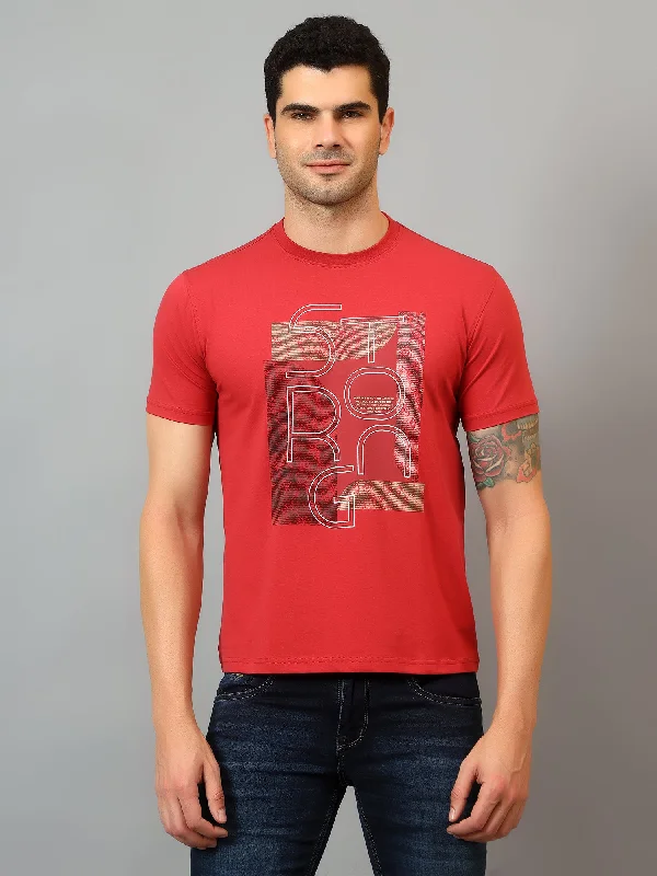 Men’s stylish ombre tee-Men's Red  Round neck Half Sleeve T-Shirt with Typographic print