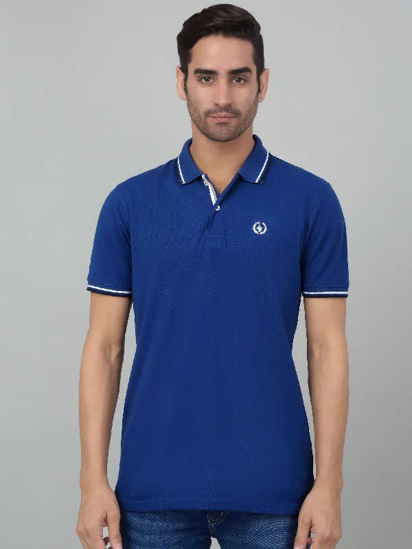 Men’s casual ombre shirt-Men's Royal Blue Polo neck Half Sleeve T-Shirt