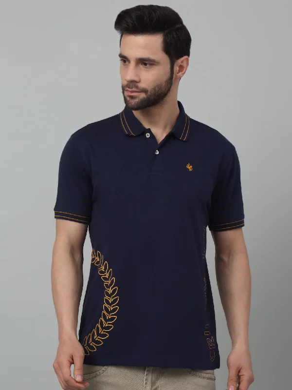 Men’s stylish supima tee-Men's Navy Blue Polo neck Half Sleeve T-Shirt with print