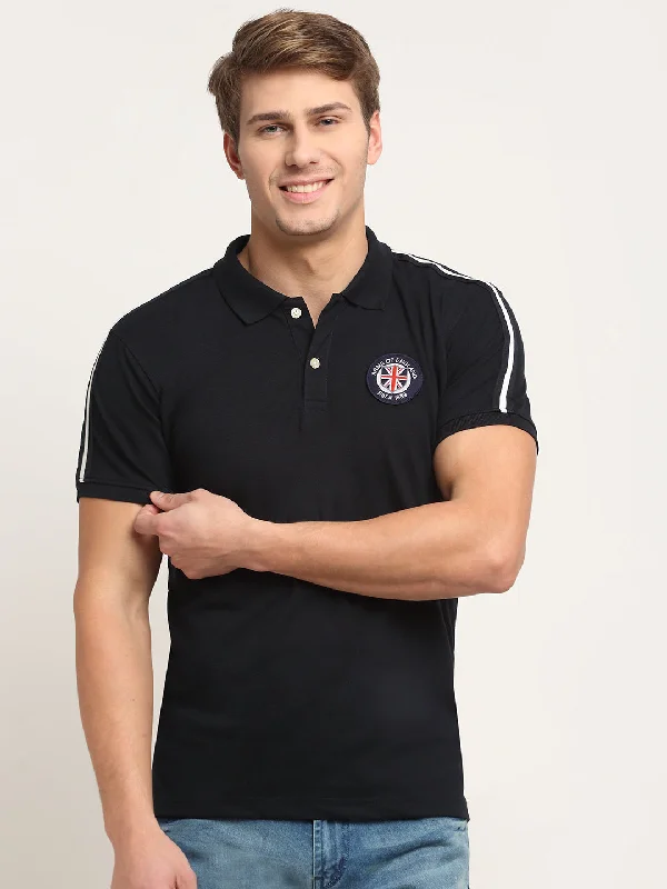 Men’s slim henley short-sleeve tee-Men's Navy Blue Polo neck Half Sleeve T-Shirt with tape detail on shoulder