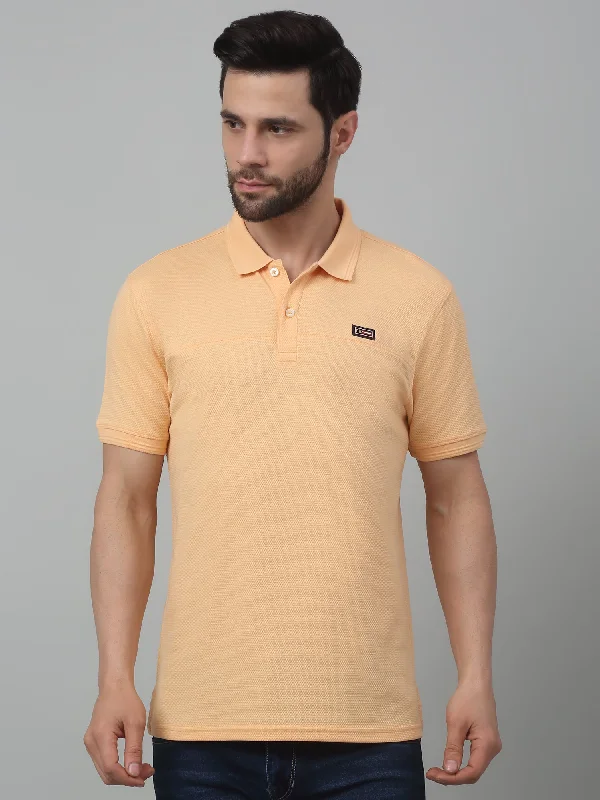 Men’s relaxed henley short-sleeve shirt-Men's Peach  Polo neck Half Sleeve T-Shirt with cut n sew