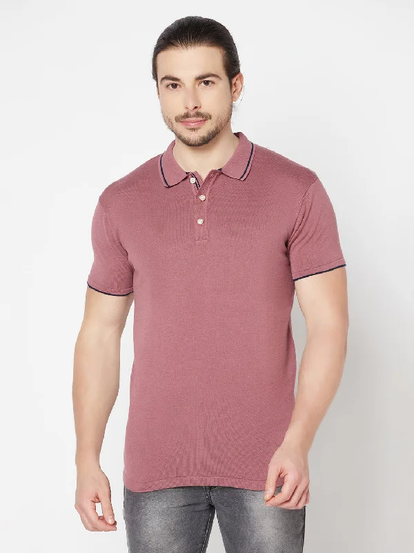 Men’s breathable pique tee-Men's Mauve  Polo neck Half Sleeve Flatknit T-Shirt