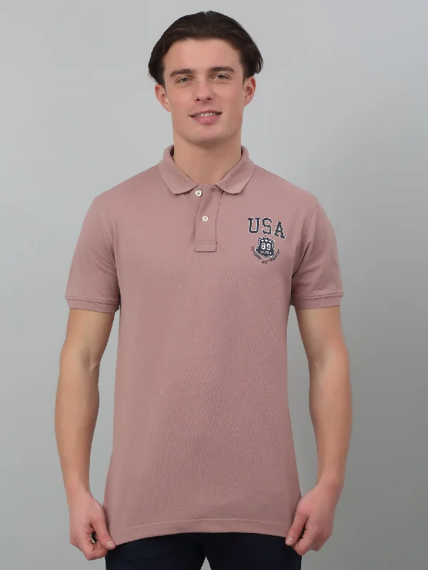 Men’s relaxed dri-fit tee-Men's Light Mauve Polo neck Half Sleeve T-Shirt with chest print