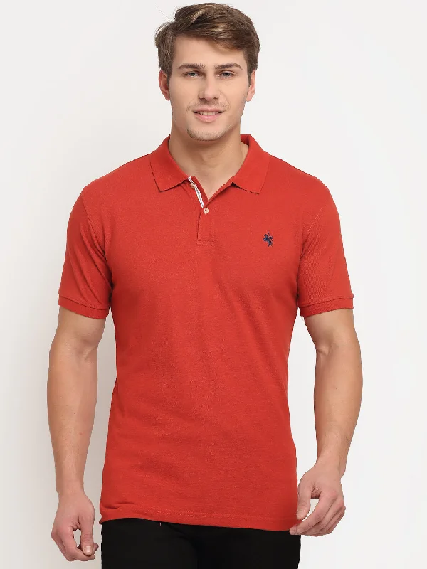 Men’s durable dri-fit top-Men's Rust  Polo neck Half Sleeve T-Shirt