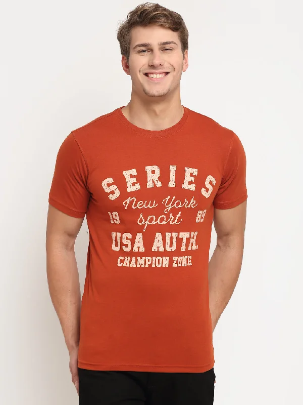 Men’s durable polka-dot tee-Men's Rust  Round neck Half Sleeve T-Shirt with print