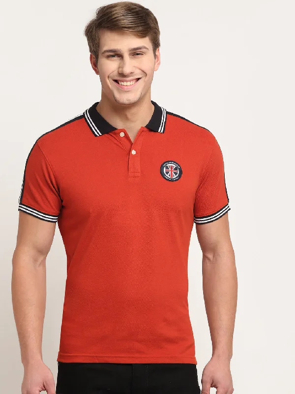 Men’s trendy raglan top-Men's Rust  Polo neck Half Sleeve T-Shirt with tape detail on shoulder