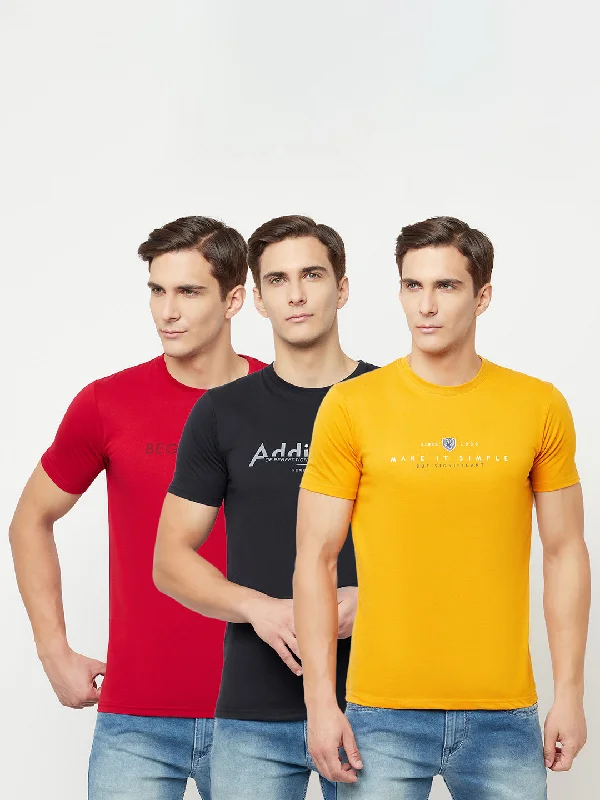 Men’s stylish henley top-Men's Pack of 3 Round neck Half Sleeve T-Shirt Red, Blue,Yellow