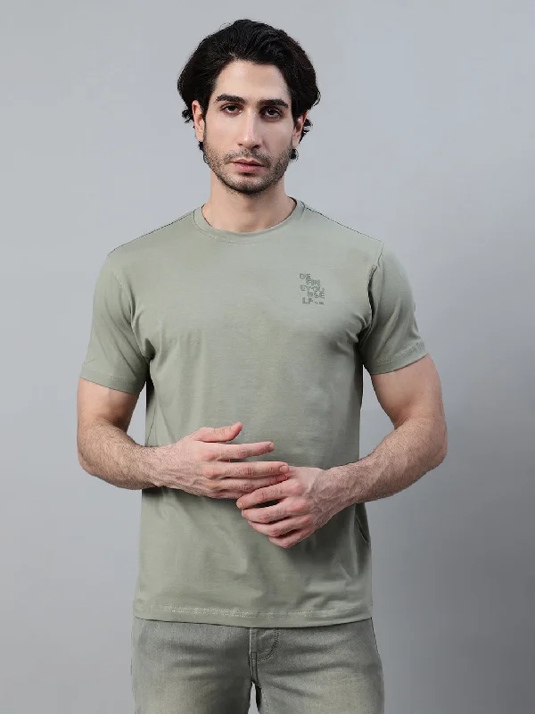 Men’s bright supima top-Men's Green Printed Round Neck Half Sleeve T-shirt