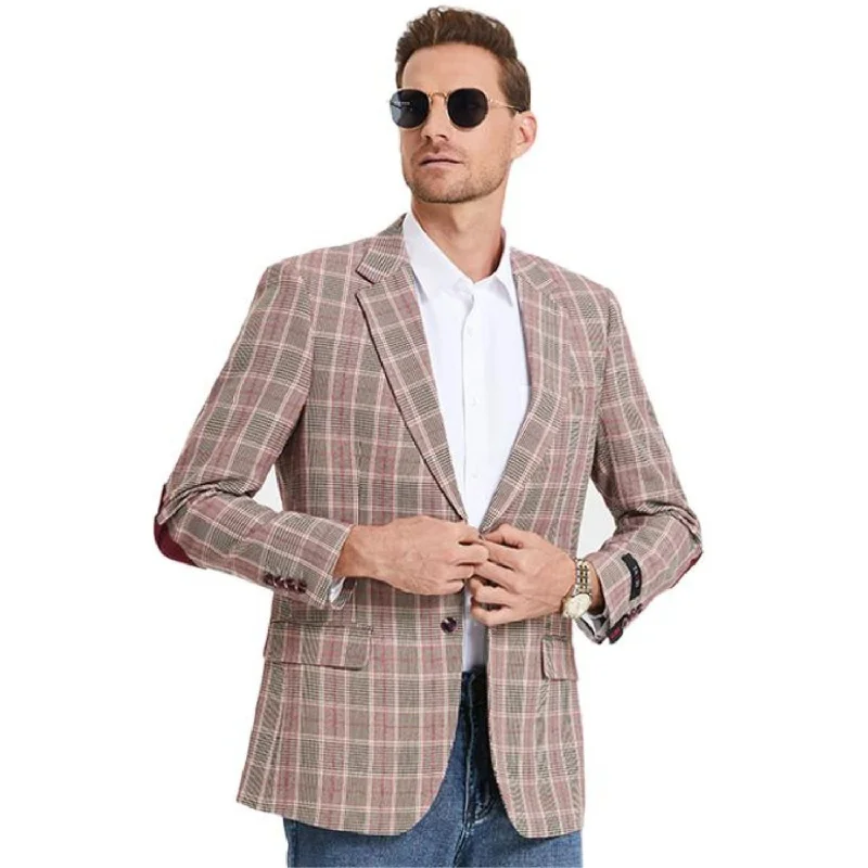 Men’s bold shawl-collar suit-Ares Collection: Burgundy Glen Check Pattern Slim Fit Blazer