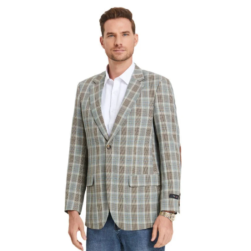 Men’s relaxed chalk-stripe suit-Ares Collection: Camel Glen Check Pattern Slim Fit Blazer