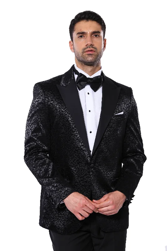 Men’s lightweight poplin suit-Black Floral Patterned Party Men's Blazer - Wessi