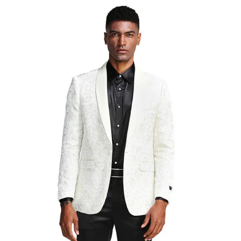 Men’s slim-fit micro-pattern suit-Blissify Collection: Cream Paisley Pattern Slim Fit Blazer