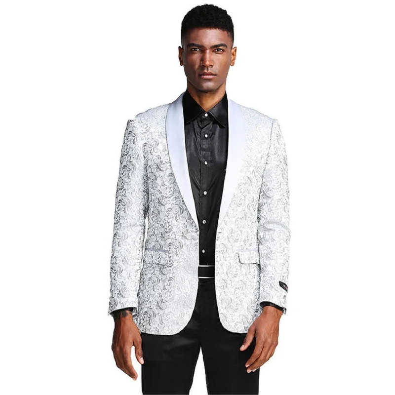 Men’s breathable seersucker suit-Blissify Collection: Silver Paisley Pattern Slim Fit Blazer