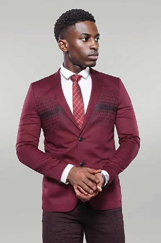 Men’s modern micro-pattern suit-Chest Modeled Slim Fit Burgundy Jacket | Wessi