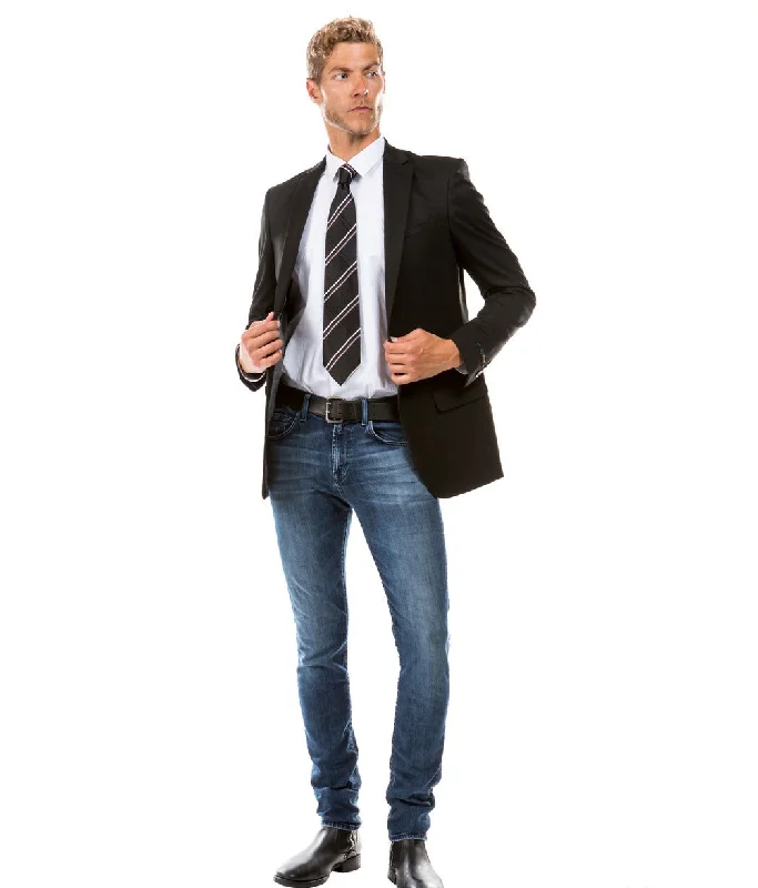 Men’s comfy chambray suit-Draconian Collection: Black Solid Color Single Breasted Jacket- Modern Fit