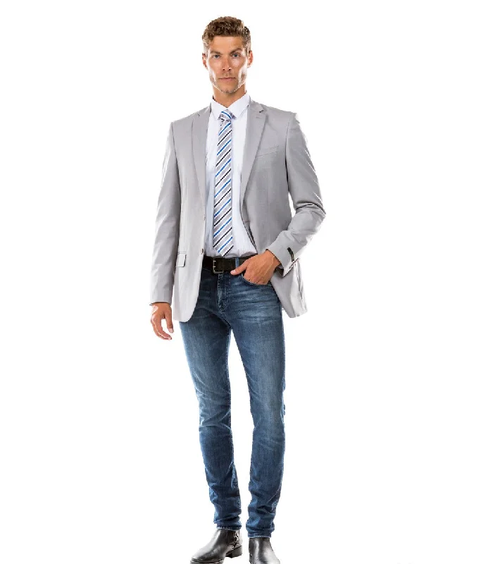 Men’s modern twill-blend suit-Draconian Collection: Light Gray Solid Color Single Breasted Jacket - Modern Fit