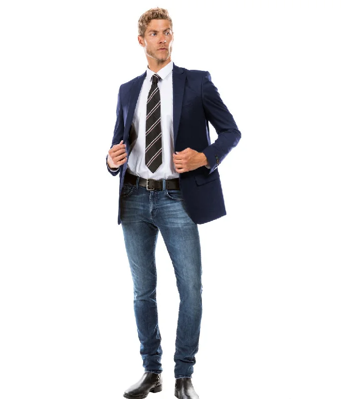 Men’s lightweight corduroy suit-Draconian Collection: Navy Solid Color Single Breasted Jacket - Modern Fit