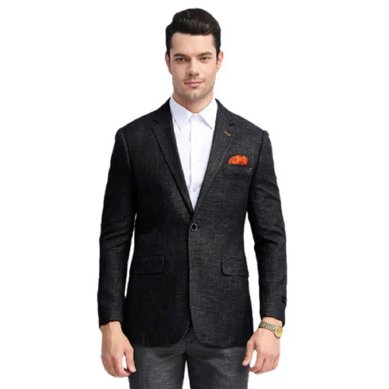 Men’s modern micro-pattern suit-Galaxy Garnish Collection: Black Solid Color Slim Fit Blazer