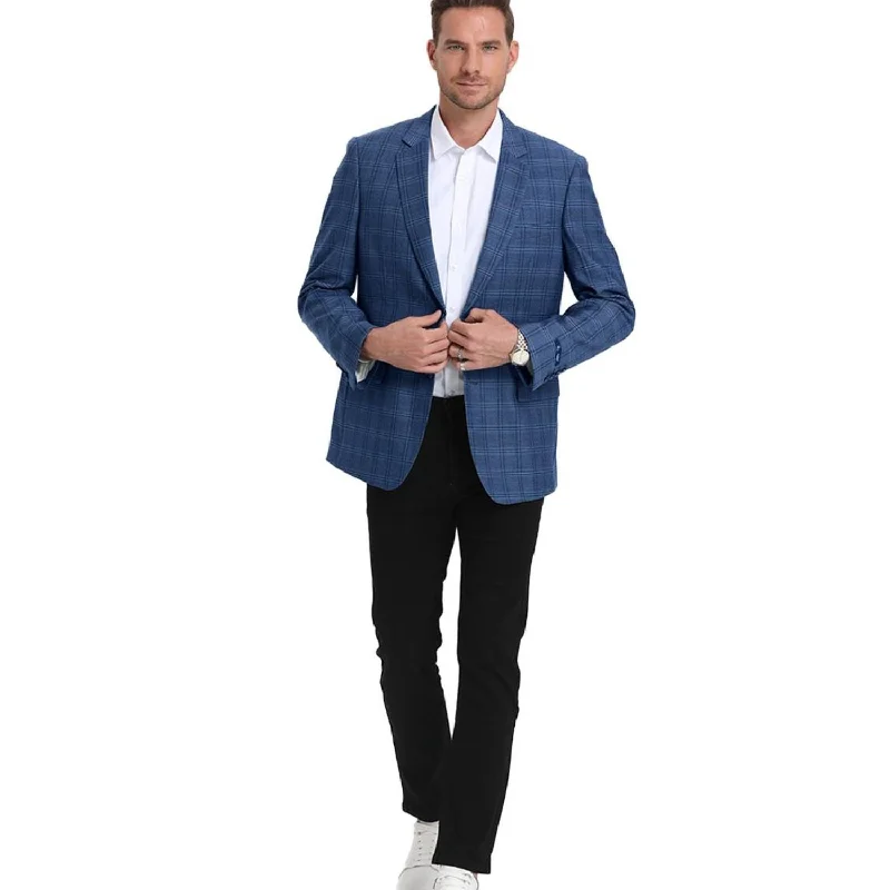 Men’s bright corduroy suit-Glen Plaid Slim Fit Suit Jacket In Blue