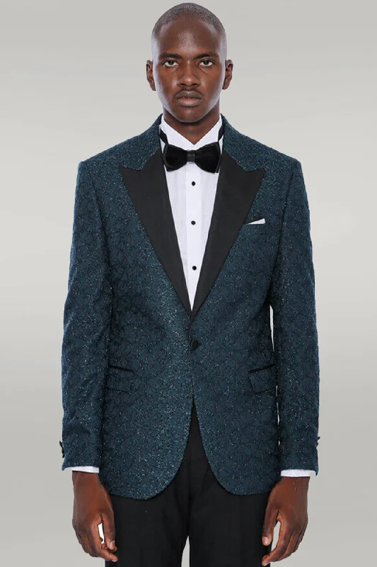 Men’s trendy windowpane suit-Glitter Pattern Green Men Tuxedo Jacket - Wessi