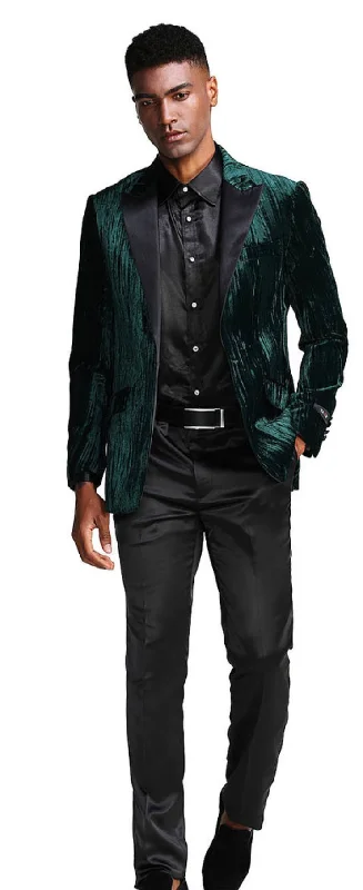 Men’s bold chambray suit-Impresión Collection: Men's Velvet Slim Fit Suit Jacket In Hunter Green