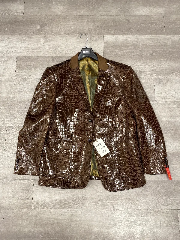 Men’s relaxed twill-blend suit-Inserch Alligator Print Combo Blazer BL5659-25 Brown (FINAL SALE)  (SIZE L,  3XL ONLY)