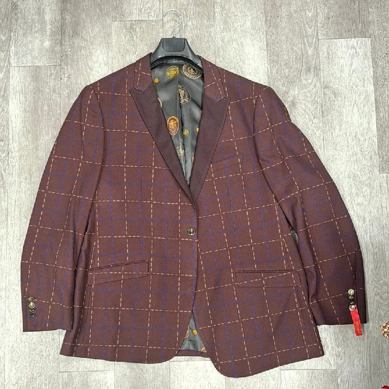 Men’s relaxed windowpane suit-Inserch Blazer 559-31 Burgundy (FINAL SALE) (SIZE 3XL ONLY)