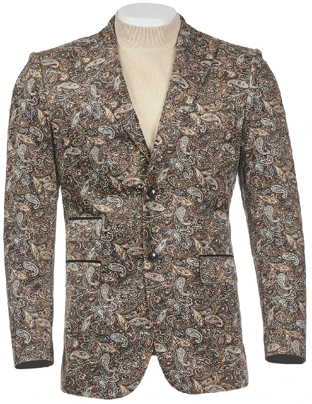 Men’s breathable micro-pattern suit-Inserch Paisley Pattern Velvet Blazer 595-47 Lt. Brown (FINAL SALE) (SIZE L ONLY)